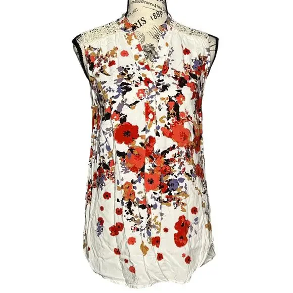 Market & Spruce SMALL Cassie Crochet Detail Top - Stitch Fix Sleeveless Blouse - Picture 1 of 11